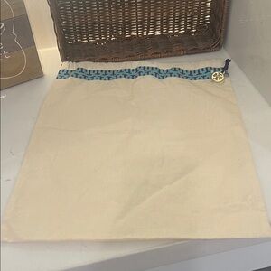 Tory Burch Canvas Drawstring dustBag with Blue Patterned Trim